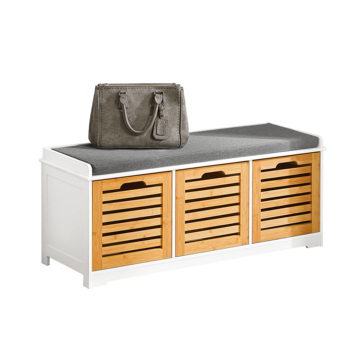 SoBuy FSR23-WN, Shoe Storage Bench Shoe Cabinet with Seat Cushion – 3 Drawers for Hallway Organiser, White and Natural, Wooden Storage Unit, 120kg Load