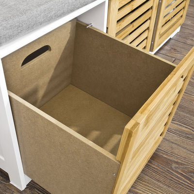 SoBuy FSR23-WN, Shoe Storage Bench Shoe Cabinet with Seat Cushion – 3 Drawers for Hallway Organiser, White and Natural, Wooden Storage Unit, 120kg Load