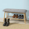 SoBuy FSR24-K-HG, Bamboo Shoe Rack Storage Bench with Seat Cushion, Hallway Bedroom Upholstered Bench