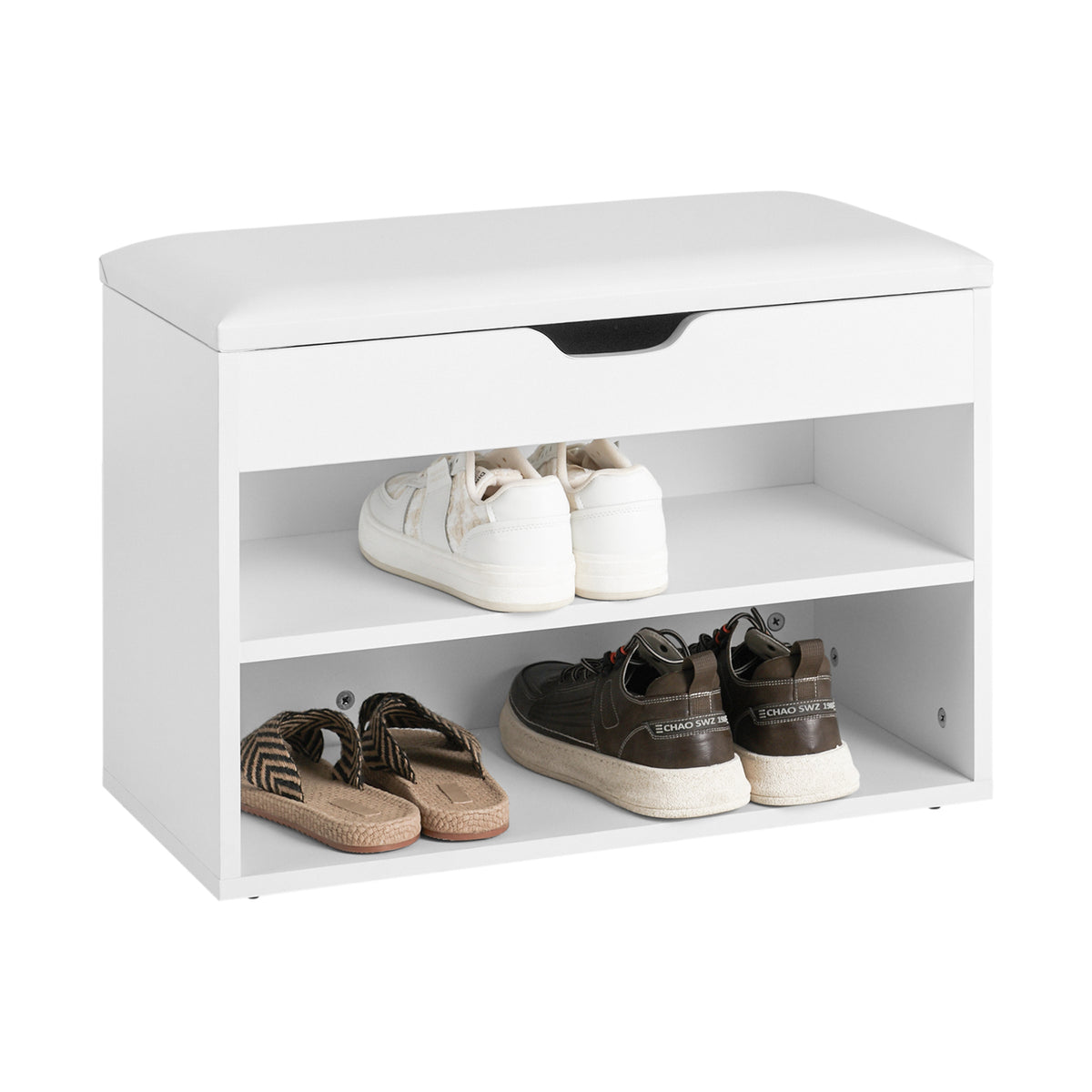 SoBuy FSR25-W, Shoe Storage Bench Shoe Rack with Seat - Padded Folding Cushion, Hallway Storage Unit with 2 Tiers, White, 60x30x48cm, Max Load 150kg