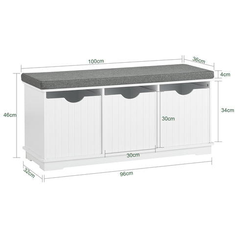 SoBuy FSR30-W, Storage Bench with 3 Drawers & Removable Seat Cushion, Storage Cabinet Unit