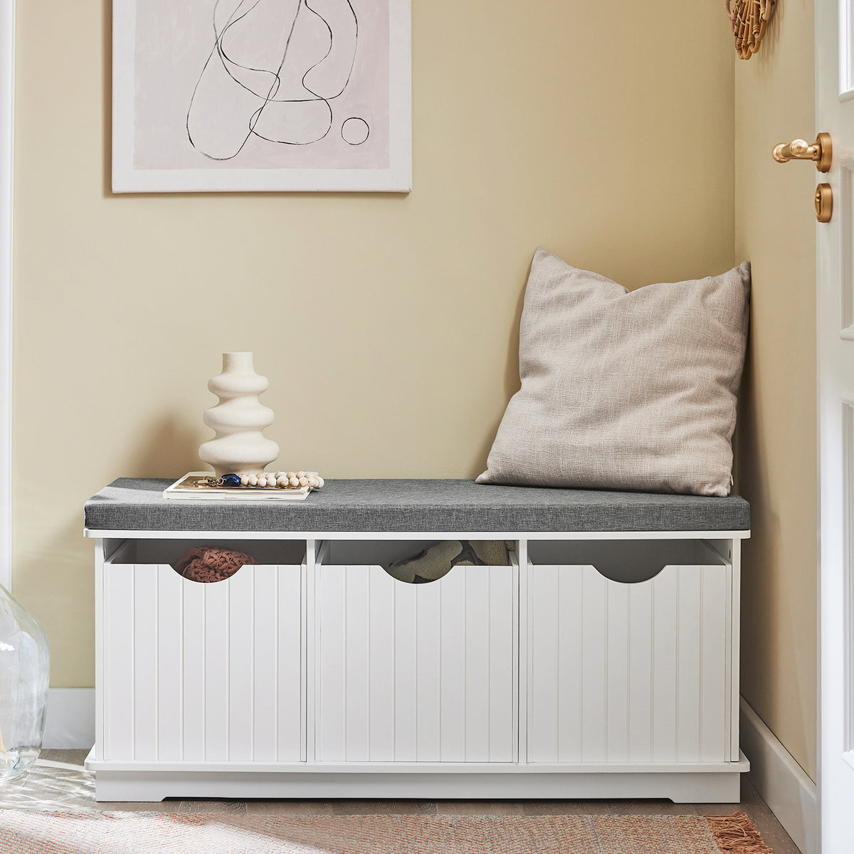 SoBuy FSR30-W, Hallway Shoe Storage Bench with 3 Drawers - Shoe Rack with Seat Cushion, Removable Cushion - Perfect for Hallway, Living Room, Bedroom - White W100 x D36 x H46cm