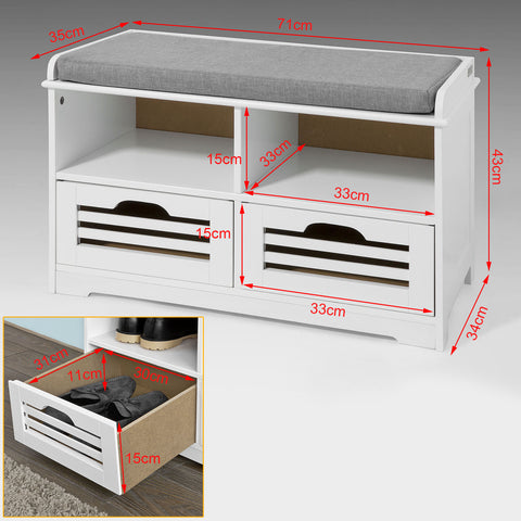 SoBuy FSR36-K-W, Shoe Storage Bench with 2 Drawers & Seat Cushion, Hallway Cabinet Shoe Rack