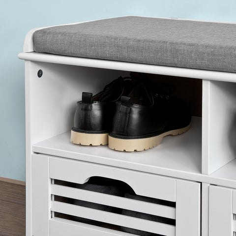 SoBuy FSR36-K-W, Shoe Storage Bench with 2 Drawers & Seat Cushion, Hallway Cabinet Shoe Rack
