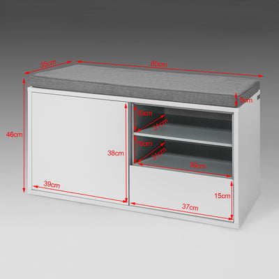 SoBuy FSR37-W, Hallway Shoe Cabinet Shoe Rack, Shoe Storage Bench with Removable Seat Cushion, White