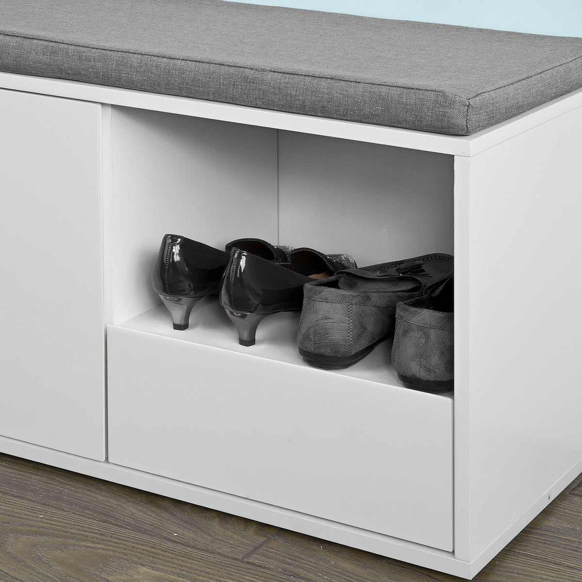 SoBuy FSR37-W, Hallway Shoe Cabinet Shoe Rack, Shoe Storage Bench with Removable Seat Cushion, White