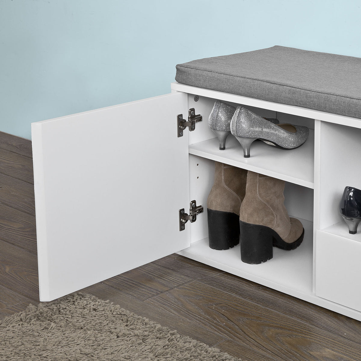 SoBuy FSR37-W, Hallway Shoe Cabinet Shoe Rack, Shoe Storage Bench with Removable Seat Cushion, White