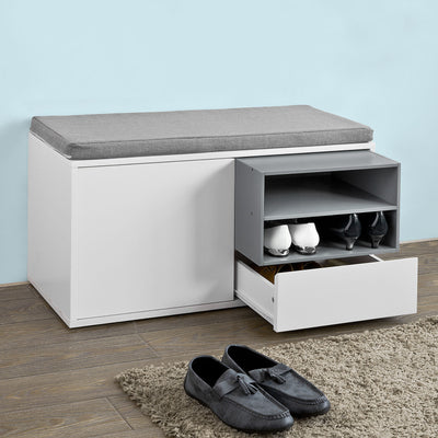 SoBuy FSR37-W, Hallway Shoe Cabinet Shoe Rack, Shoe Storage Bench with Removable Seat Cushion, White