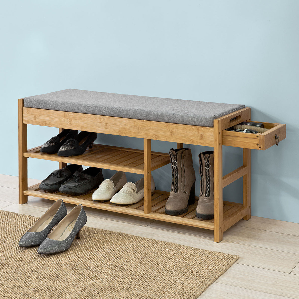 SoBuy FSR47-N+FHK06-N, Hallway Furniture Set, Shoe Bench and Wall Coat Rack, Wood