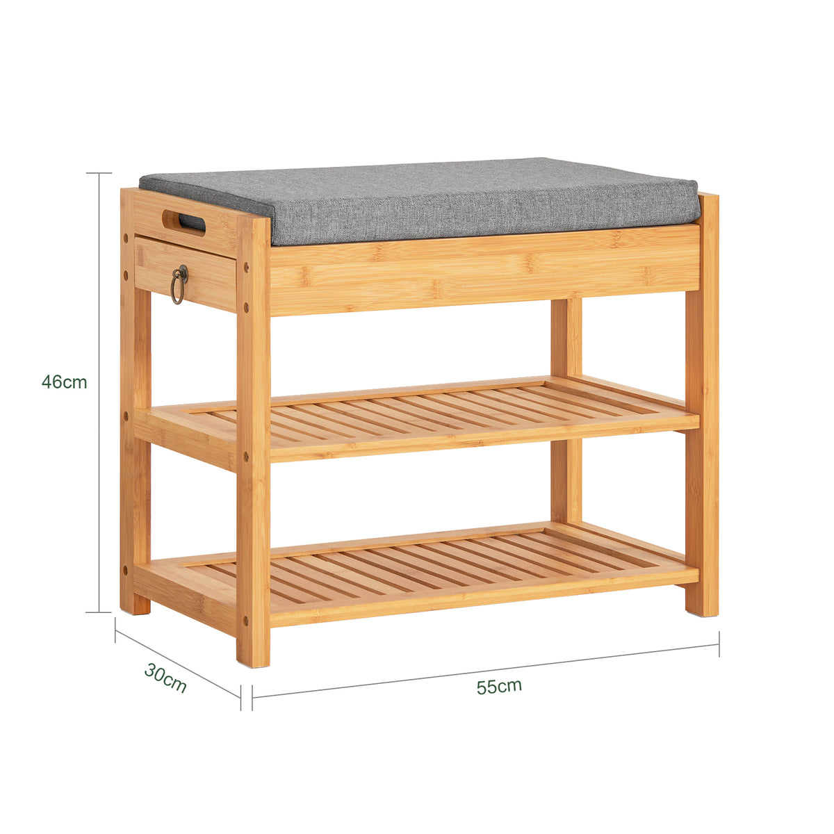 FSR49-N bamboo shoe bench dimensions W55 D30 H46cm size guide