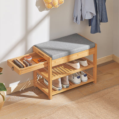 SoBuy bamboo hallway shoe storage bench with cushion in home setting