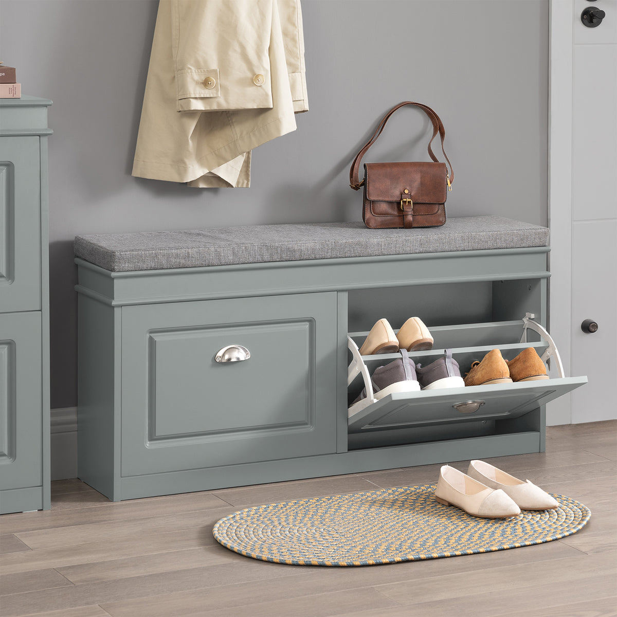 SoBuy FSR64-HG Grey Hallway Bench – Slim 24cm Depth Fits Neatly Against Any Hallway Wall
