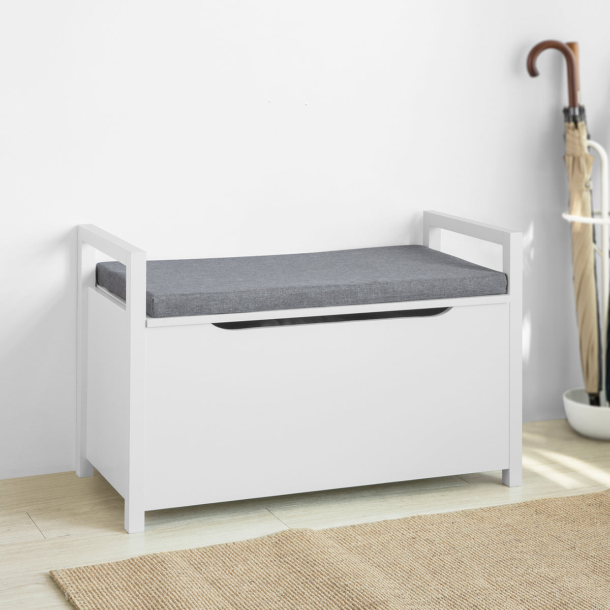 SoBuy FSR76-W, Storage Chest Bench with Lift Up Top and Seat Cushion, White