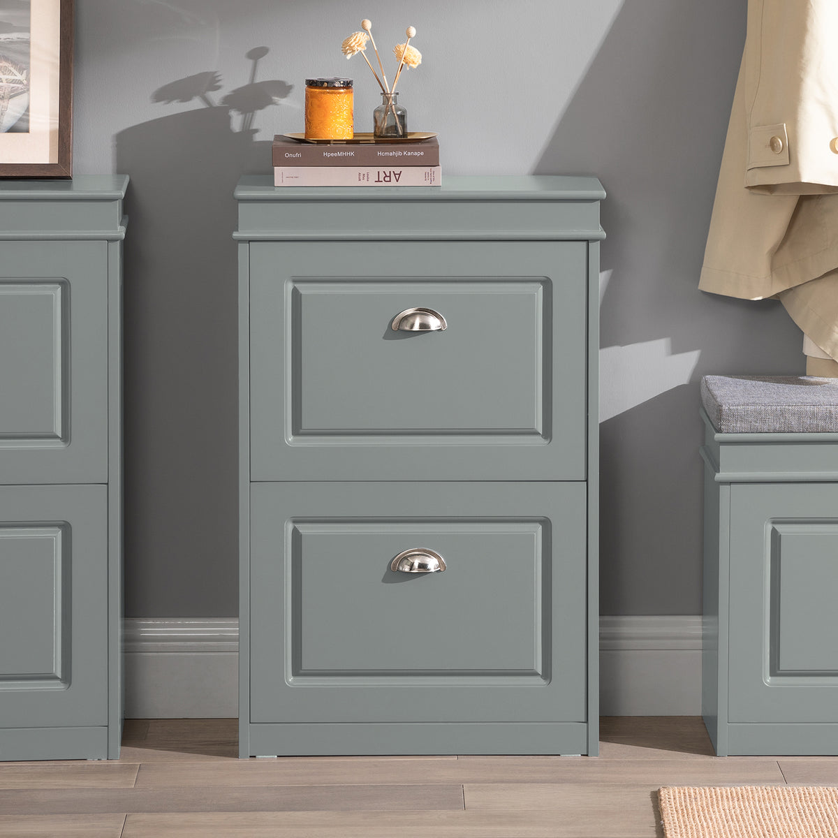 SoBuy FSR78-HG Grey Hallway Shoe Cabinet – Ultra-Slim 24cm Depth Fits Narrow Corridors