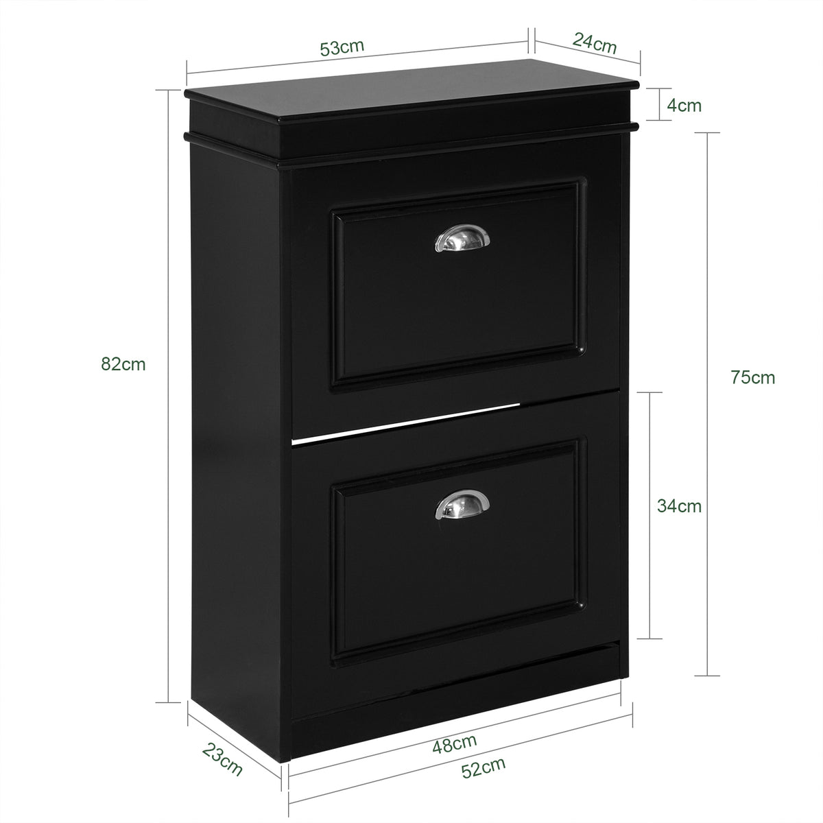 SoBuy FSR78-SCH, Shoe Rack Cabinet with 2 Flip Drawers, Slim Shoe Storage Unit for Hallway, Entryway, Corridor, Small Spaces, MDF Wooden Cupboard Black 54x24x82cm