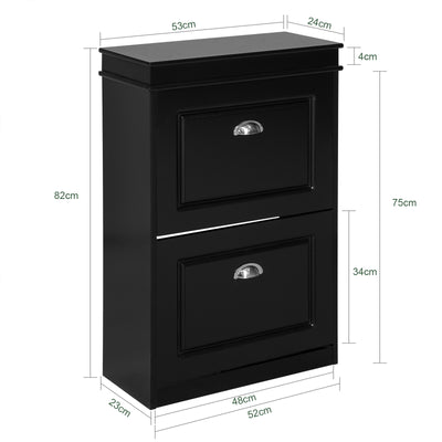 SoBuy FSR78-SCH, Shoe Rack Cabinet with 2 Flip Drawers, Slim Shoe Storage Unit for Hallway, Entryway, Corridor, Small Spaces, MDF Wooden Cupboard Black 54x24x82cm