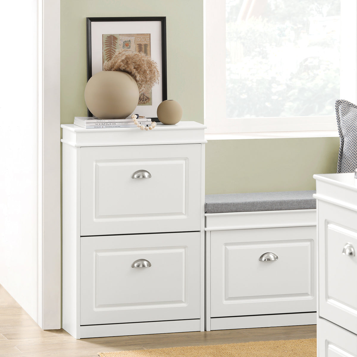 SoBuy FSR78-W White Narrow Shoe Cabinet with 2 Flip Drawers – Slim Hallway Storage Unit W54 x D24 x H82cm