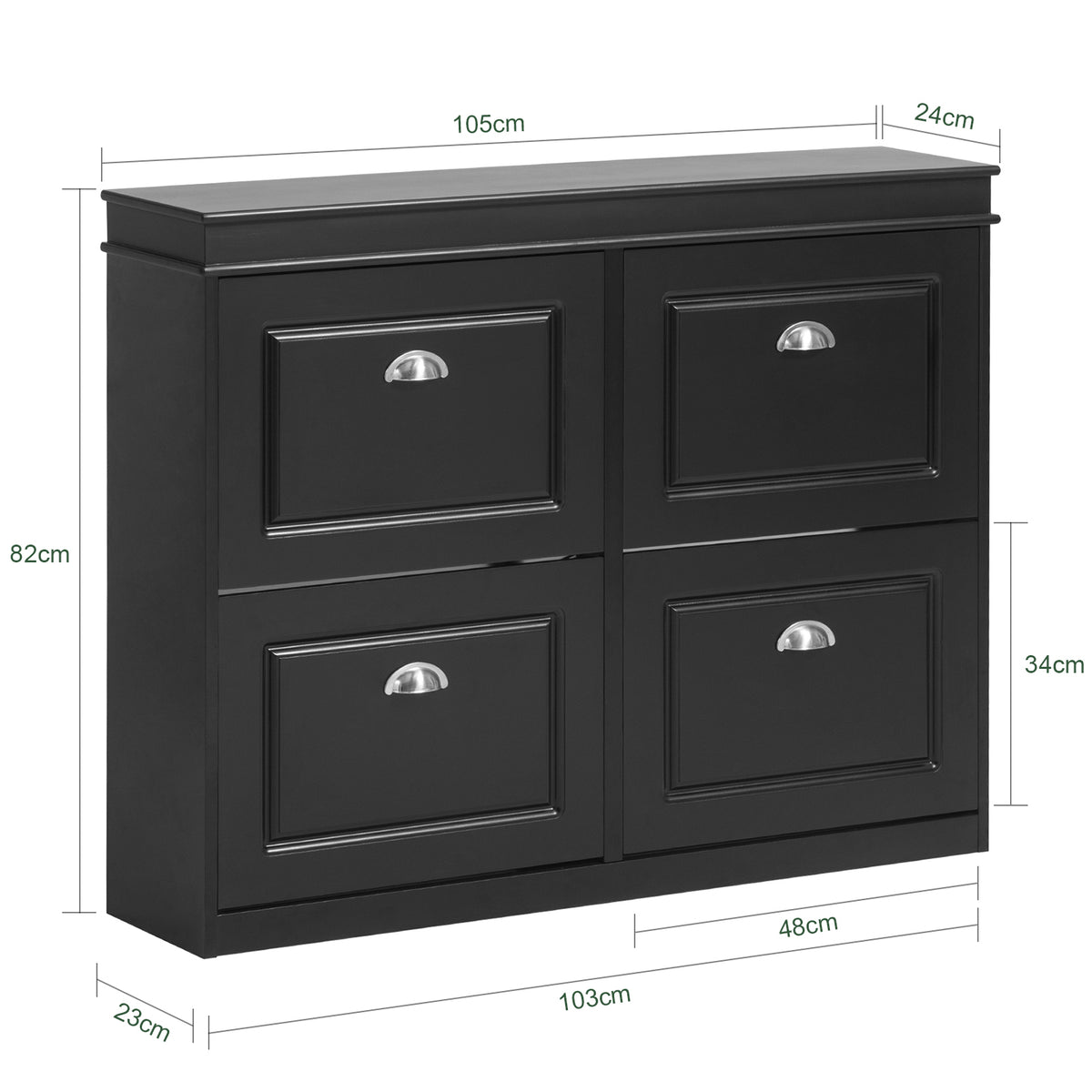 SoBuy FSR79-SCH, Shoe Rack Cabinet with 4 Flip Drawers, Slim Shoe Storage Unit for Hallway, Entryway, Corridor, Small Spaces, MDF Wooden Cupboard, Black 105x24x82cm