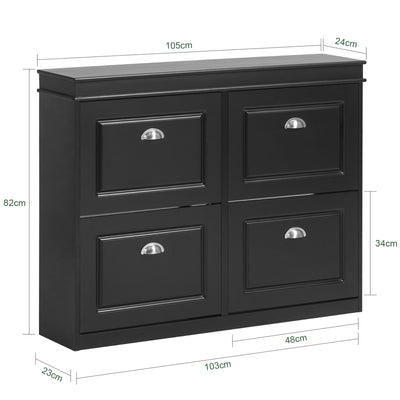 SoBuy FSR79-SCH, Shoe Rack Cabinet with 4 Flip Drawers, Slim Shoe Storage Unit for Hallway, Entryway, Corridor, Small Spaces, MDF Wooden Cupboard, Black 105x24x82cm
