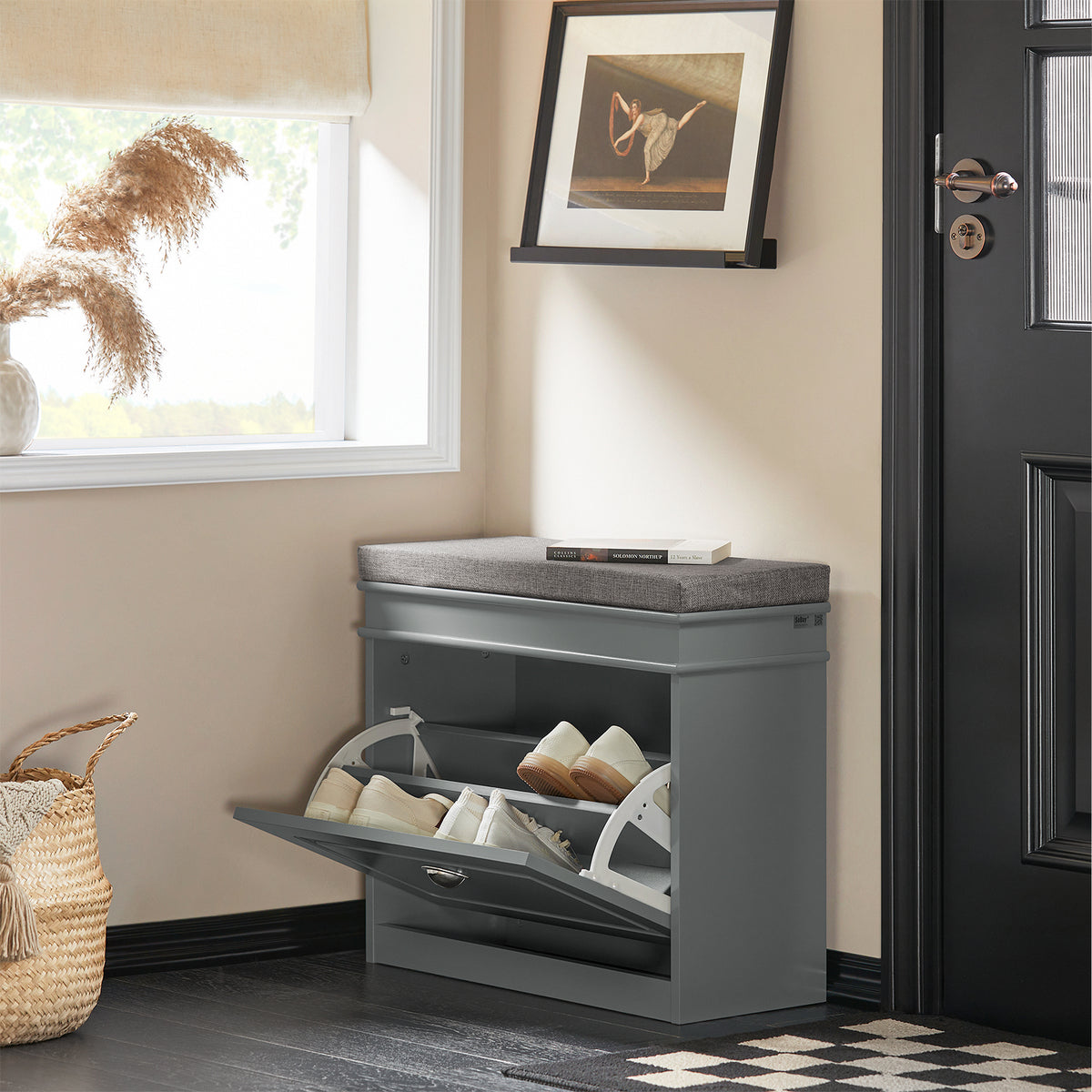 SoBuy FSR82-K-HG Grey Shoe Bench – Slim 60cm Width Ideal for Narrow Hallways and Small Entryways