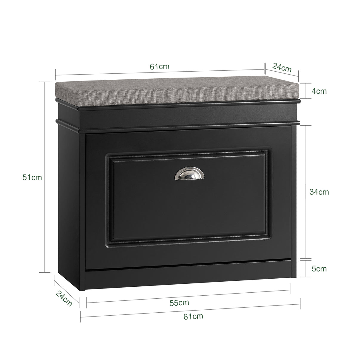 SoBuy FSR82-K-SCH dimensions diagram – W61×D24×H51cm slim hallway shoe bench 150kg load