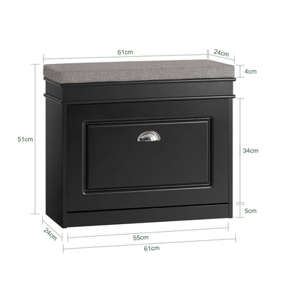 SoBuy FSR82-K-SCH dimensions diagram – W61×D24×H51cm slim hallway shoe bench 150kg load