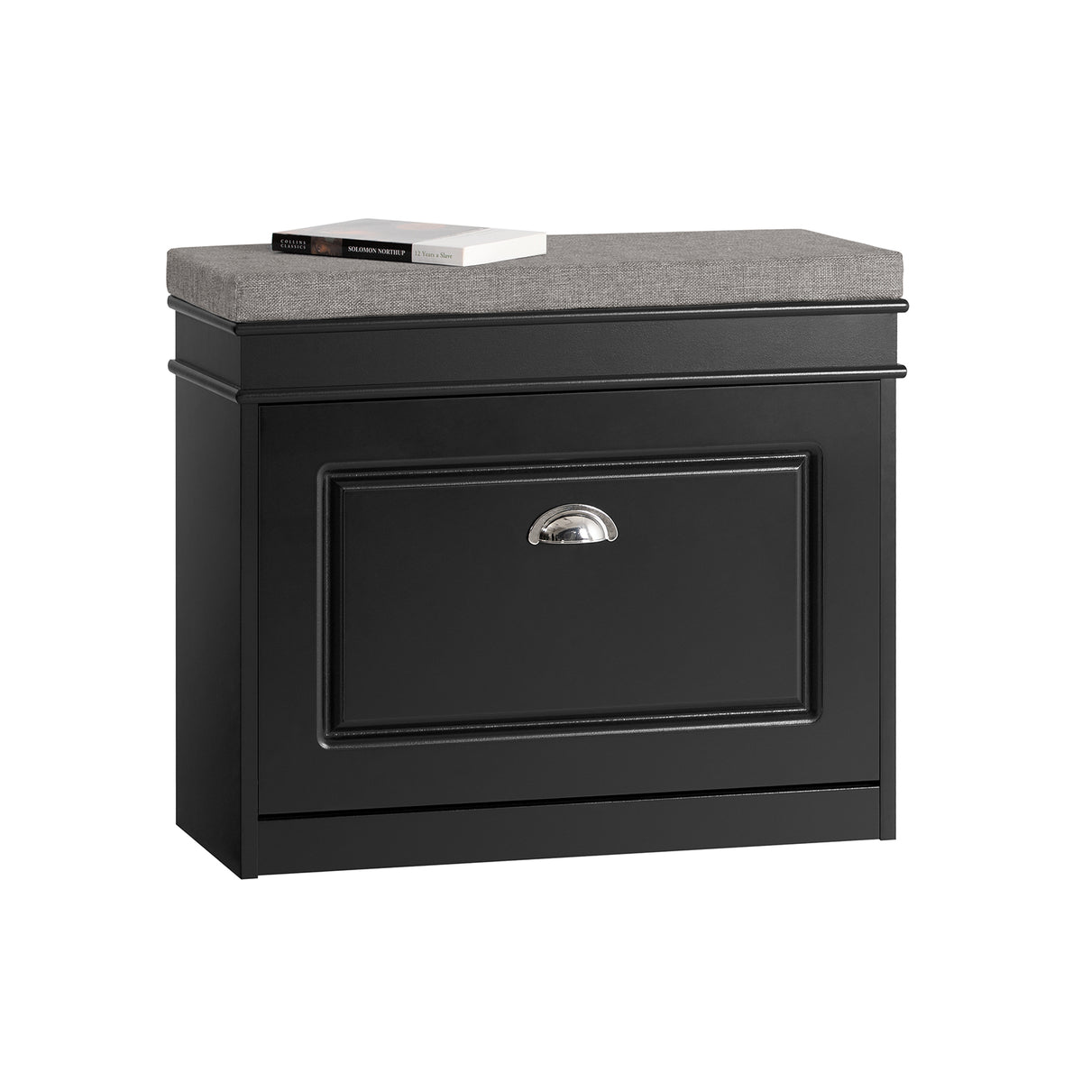 SoBuy FSR82-K-SCH slim black hallway shoe storage bench with padded seat – white background