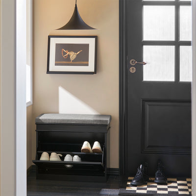 SoBuy FSR82-K-SCH slim black hallway shoe bench with 2-tier rack – home entryway scene