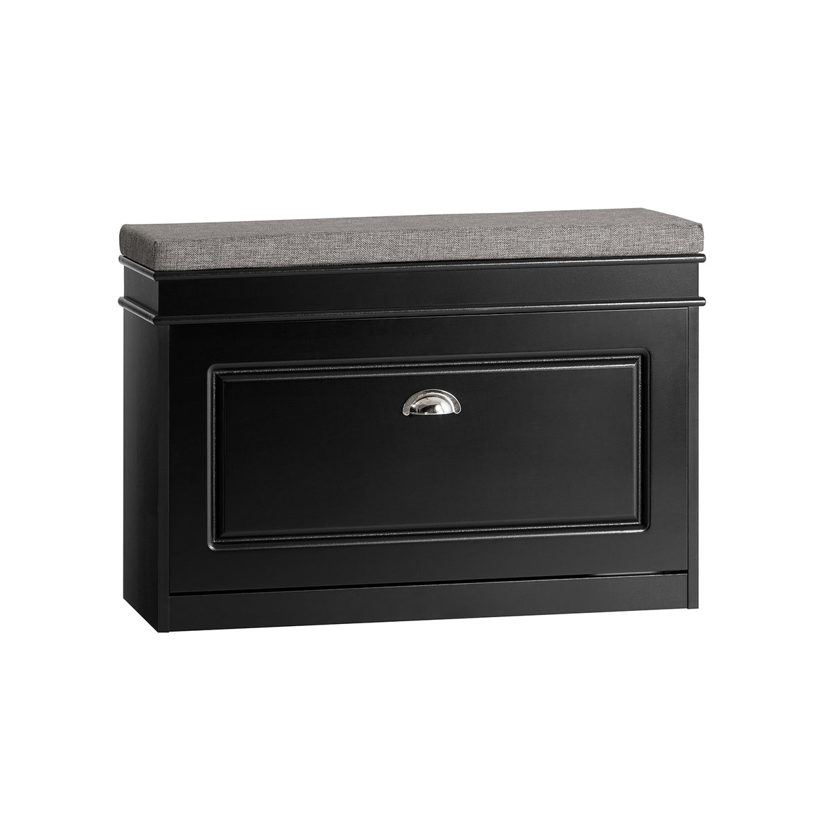 SoBuy FSR82-L-SCH Black Hallway Shoe Storage Bench with Seat Cushion – 1 Flip-Drawer, 4 Pairs, 150kg Load, Slim 24cm Depth, W75 x D24 x H51cm