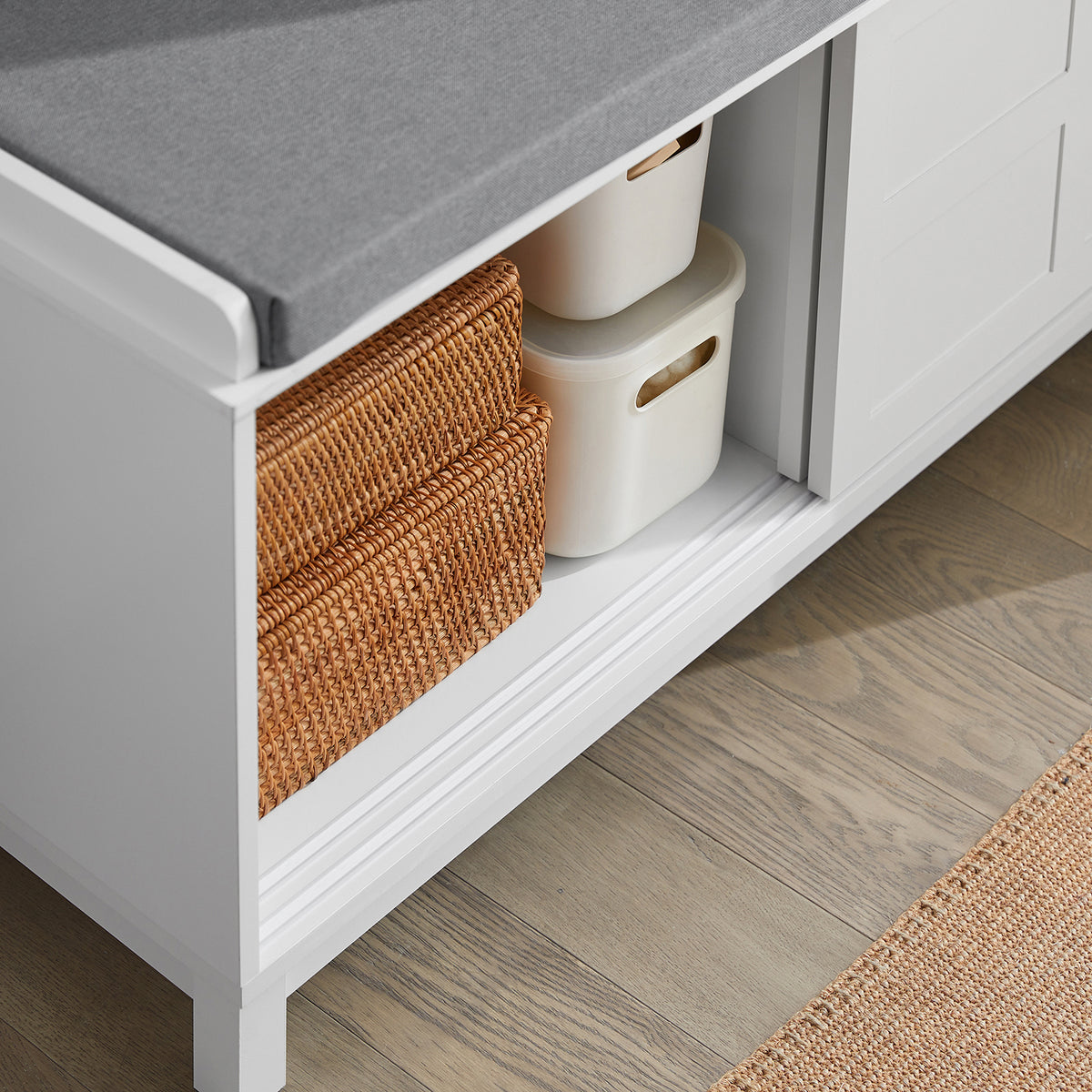 SoBuy FSR86-W, Shoe Bench Shoe Cabinet with 2 Sliding Doors and Seat Cushion, White