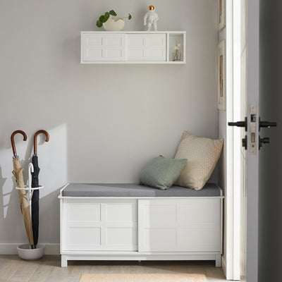SoBuy FSR86-W, Shoe Bench Shoe Cabinet with 2 Sliding Doors and Seat Cushion, White