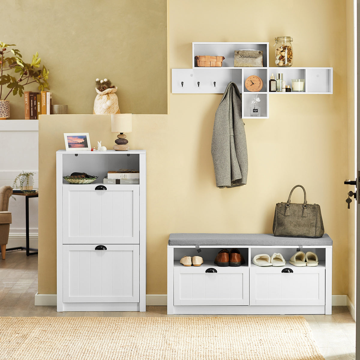 Pre-sale SoBuy FSR87-K-W, Shoe Cabinet Shoe Rack Shoe Cupboard with 1 Storage Compartment and 2 Drawers, White