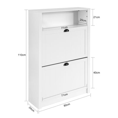 SoBuy FSR87-W, Shoe Cabinet Shoe Rack Shoe Cupboard with 1 Storage Compartment and 2 Drawers, White