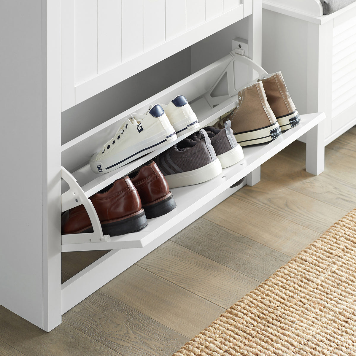SoBuy FSR87-W, Shoe Cabinet Shoe Rack Shoe Cupboard with 1 Storage Compartment and 2 Drawers, White