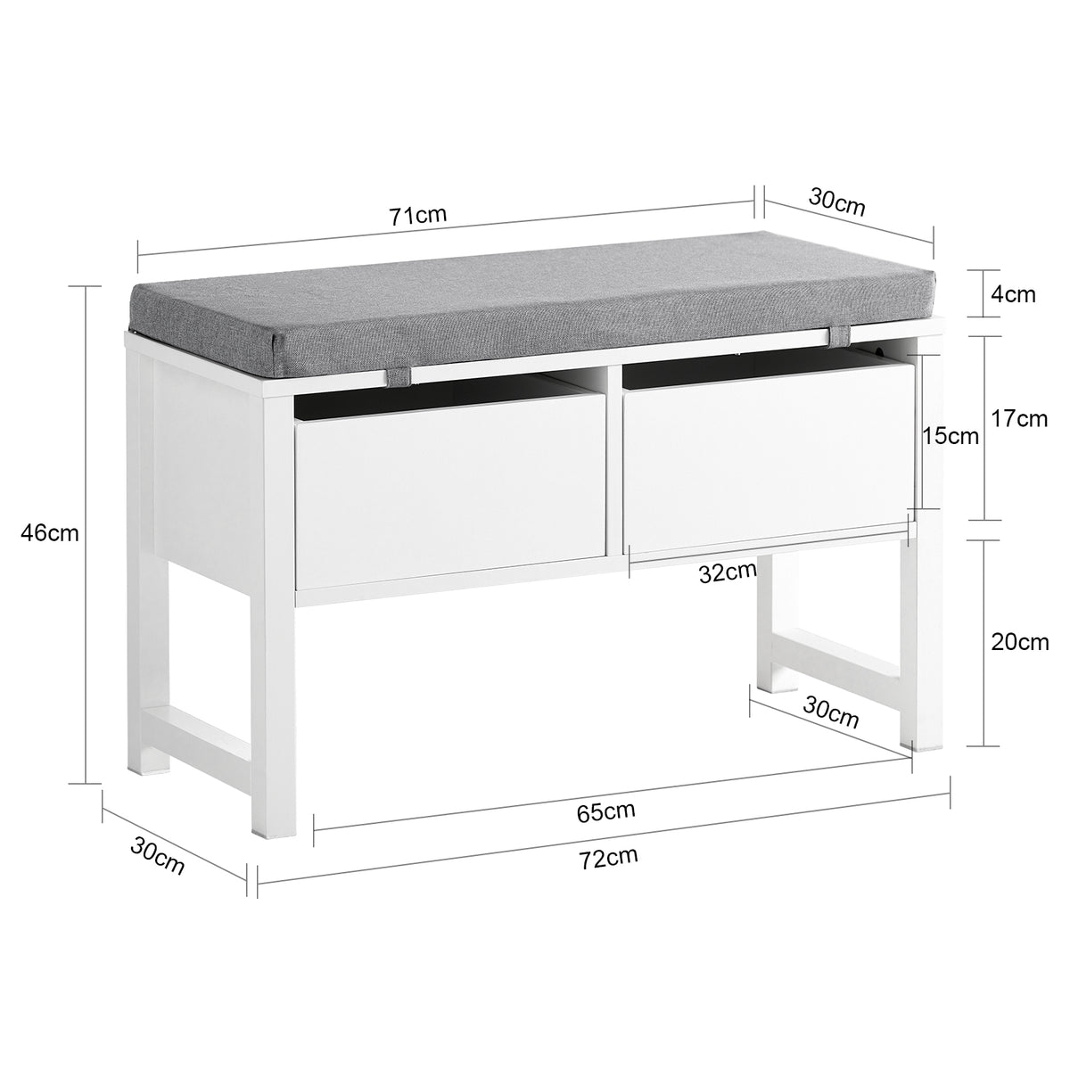 SoBuy FSR88-W, Hallway Bedroom Bench Shoe Bench with Seat Cushion and 2 Drawers, White