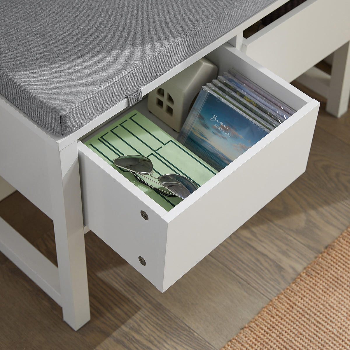 SoBuy FSR88-W, Hallway Bedroom Bench Shoe Bench with Seat Cushion and 2 Drawers, White