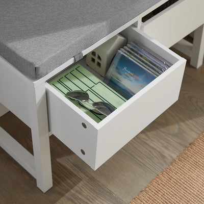 SoBuy FSR88-W, Hallway Bedroom Bench Shoe Bench with Seat Cushion and 2 Drawers, White