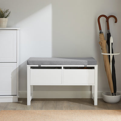 SoBuy FSR88-W, Hallway Bedroom Bench Shoe Bench with Seat Cushion and 2 Drawers, White