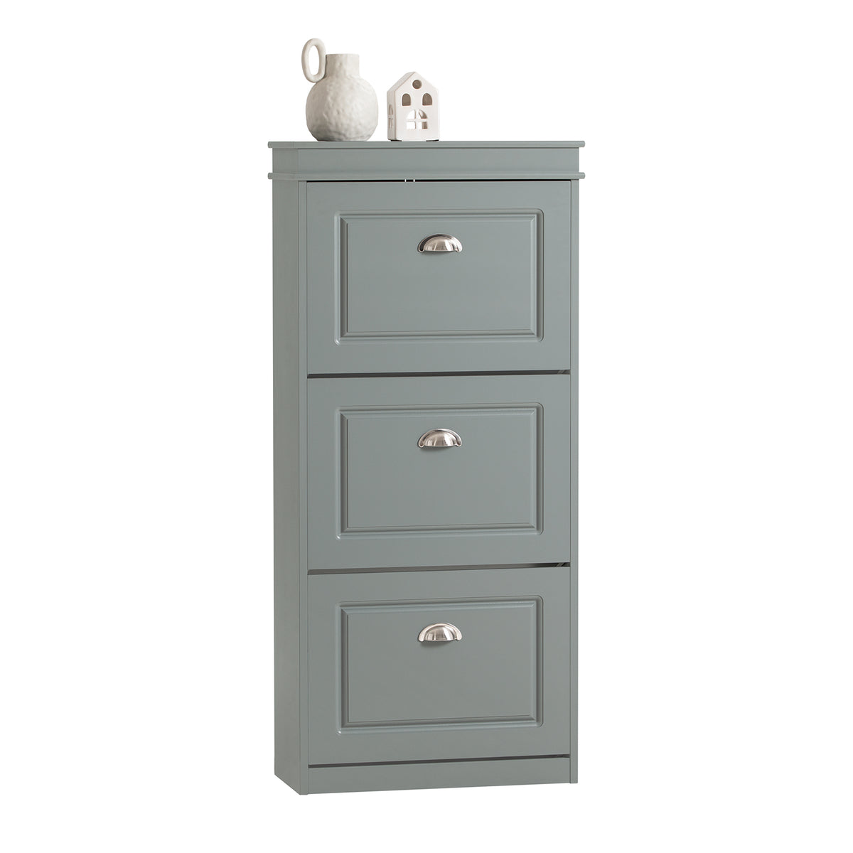 SoBuy grey narrow shoe cabinet with 3 flip drawers FSR94-HG.