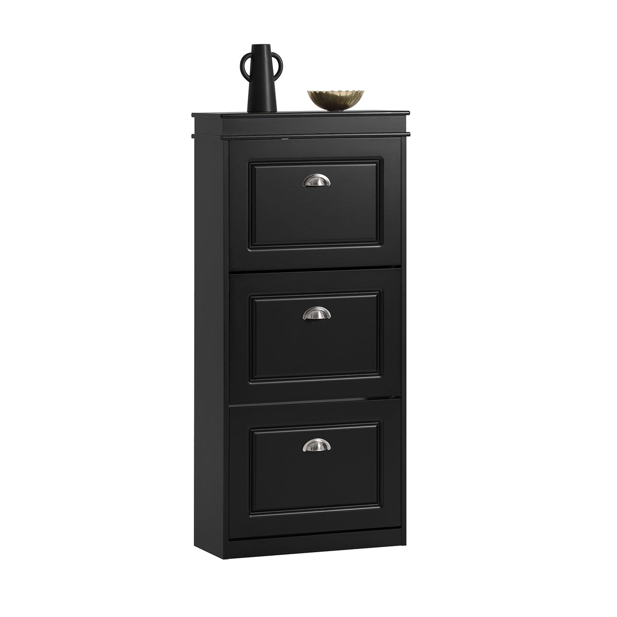 SoBuy FSR94-SCH Black Tall Narrow Hallway Shoe Cabinet with 3 Flip Drawers – W53 x D24 x H117cm