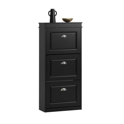SoBuy FSR94-SCH Black Tall Narrow Hallway Shoe Cabinet with 3 Flip Drawers – W53 x D24 x H117cm