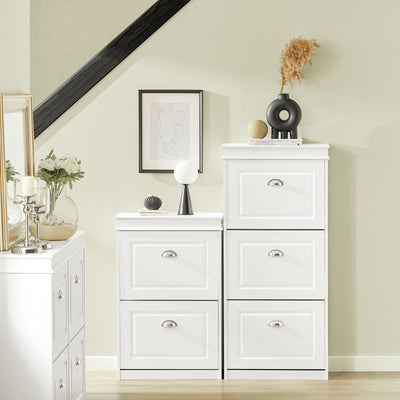 slim white hallway shoe cupboard 117cm tall in entryway