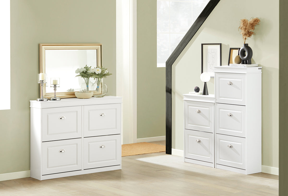 SoBuy FSR94-W white shoe cabinet styled in modern white hallway
