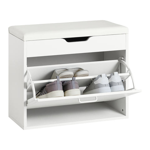 SoBuy FSR95-W, Shoe Rack Shoe Bench Shoe Cabinet with Folding Padded Seat & Flip-drawer