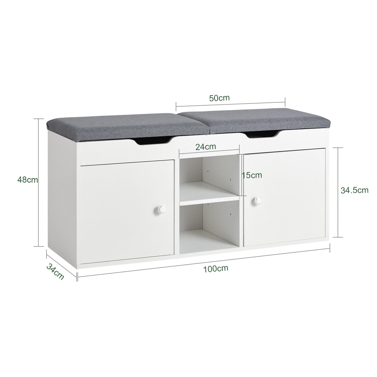 SoBuy FSR96-W, Shoe Rack with 2 Folding Padded Seats and 2 Doors, White