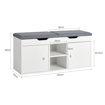 SoBuy FSR96-W, Shoe Rack with 2 Folding Padded Seats and 2 Doors, White