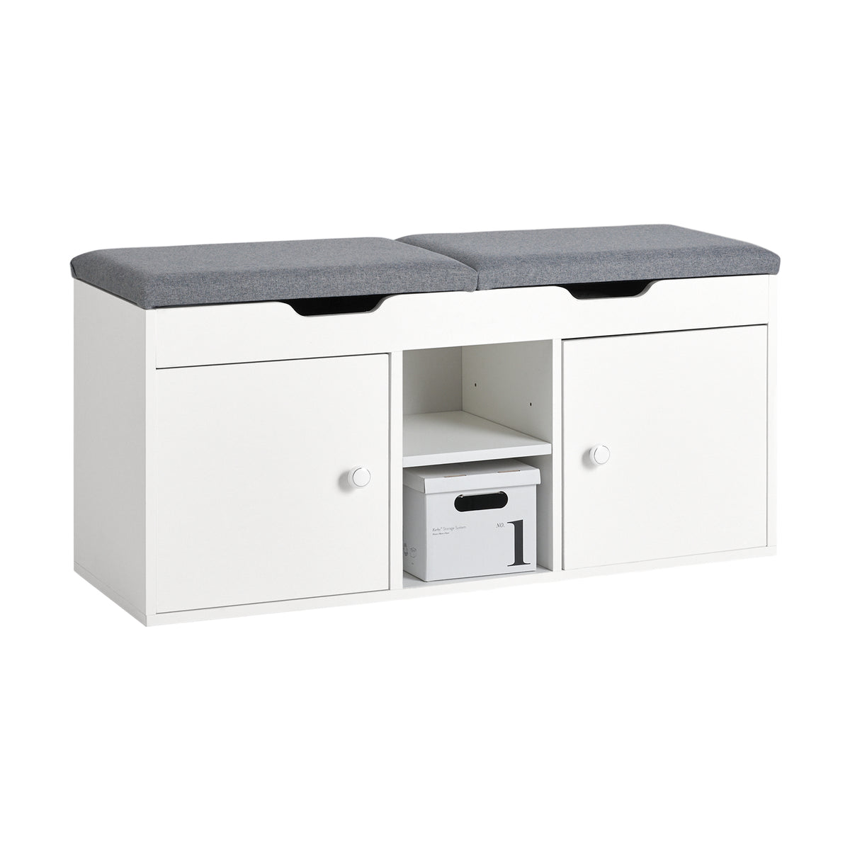 SoBuy FSR96-W, Shoe Rack with 2 Folding Padded Seats and 2 Doors, White