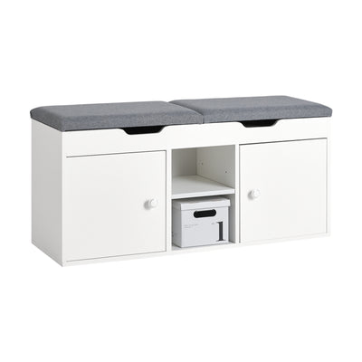 SoBuy FSR96-W, Shoe Rack with 2 Folding Padded Seats and 2 Doors, White