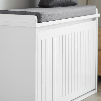 SoBuy FSR98-W, Shoe Storage Bench with Cushion - Shoe Rack & Cabinet with Flip Drawers, Modern Design, Space-Saving, 150kg Load Capacity, Ideal for Hallway & Living Room, White W62 x D26 x H46cm