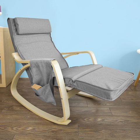 SoBuy FST18-DG, Rocking Chair Lounge Chair with Adjustable Footrest & Side Pocket